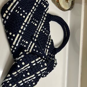 PRENELOVE | XL Large Neoprene Woven Tote & Clutch | Navy & Cream